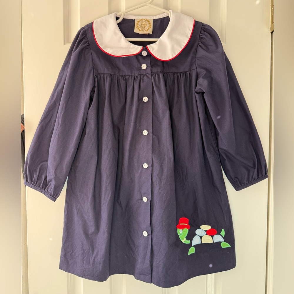 Beaufort Bonnet Company Navy Blue Day Dress with Turtle Embroidery size 6 EUC